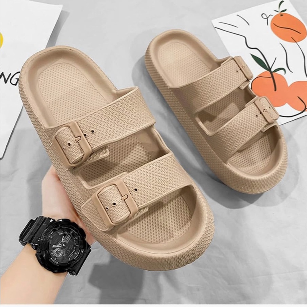 Cloud Elastic Cushioned Adjustable Double Strap Buckle Slippers